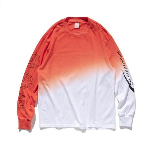 

men autumn streetwear dip dyed red & white long sleeve oversized tees 100% cotton loose crew neck tshirt, White;black