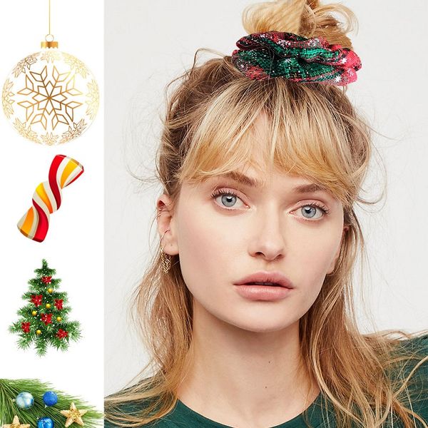 

christmas hair scrunchies intestine circle headband elastic hair bands ponytail holder for women girls festival cloth party hair accessories, Golden;silver