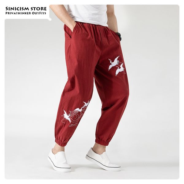 

sinicism store 2020 men embroidery vintage autumn pants mens chinese style haren pants male oversize loose fashion trousers new, Black