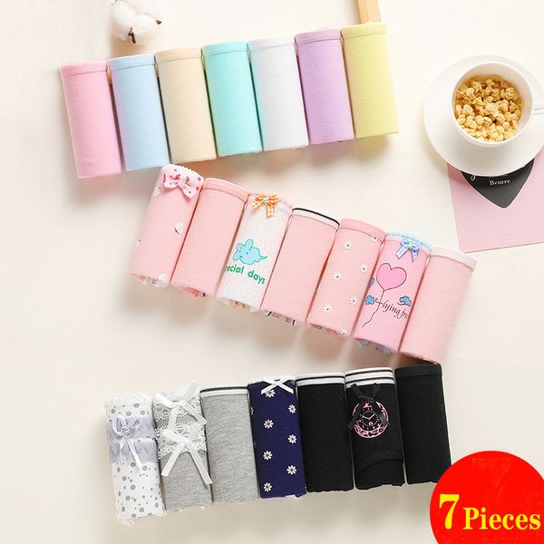 

7 pcs/lot panties women cotton underwear briefs girls cute panties lingeries cueca calcinhas shorts underpant panty ladies, Black;pink