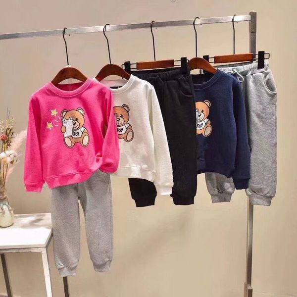 

2019 in stock brand kid clothes 2019 new children clothing kids girls clothes sets baby girl little bear print design, White