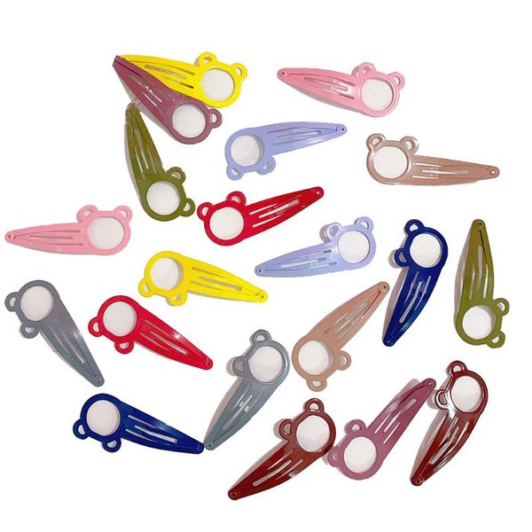 

20pcs/box women girls baking paint hair clip sweet macaron candy color bb hairpin hollow cute geometric side bangs snap barrette, Slivery;white