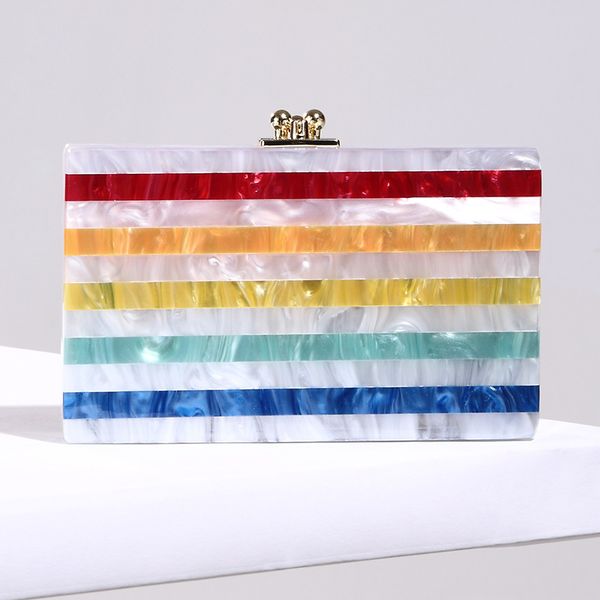 

2020 women's new style fashion stripes joint pearly lustre acrylic bag versatile shoulder cross-body banquet clutch bag