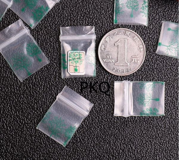 

100pcs green tree mini miniature zip lock bag clear grip plastic packaging bag for jewelry small items reclosable pouch