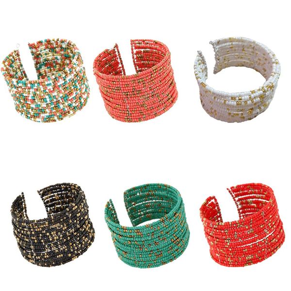 

fashion vintage bohemian style beaded cuff wide bangle bracelet unique soft elasticity bracelets for women girls femme pulseira, White