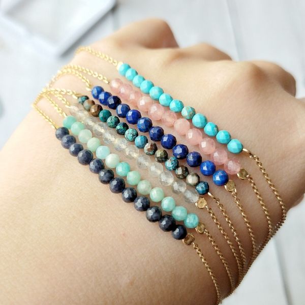 

lii ji multi natural stone bracelets 925 silver elegant chain link bracelet delicate jewelry for women girl friend gift, Golden;silver