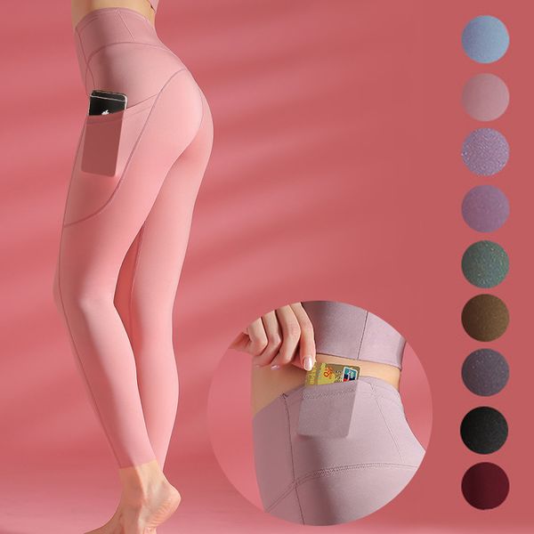 

new 9 colors womens high waist yoga fitness pants gym with pocket leggings push up sports wear running workout pant sportswear full tights, White;red