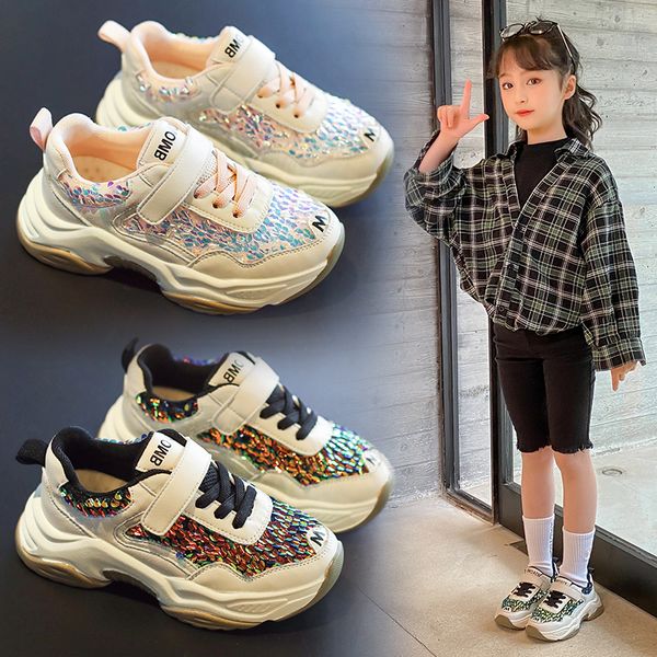 

aadct 2020 обуви для девочек кроссовок бренда весны осени новой маленьких дети обувь для девочек пайеток детской обуви, Black;red