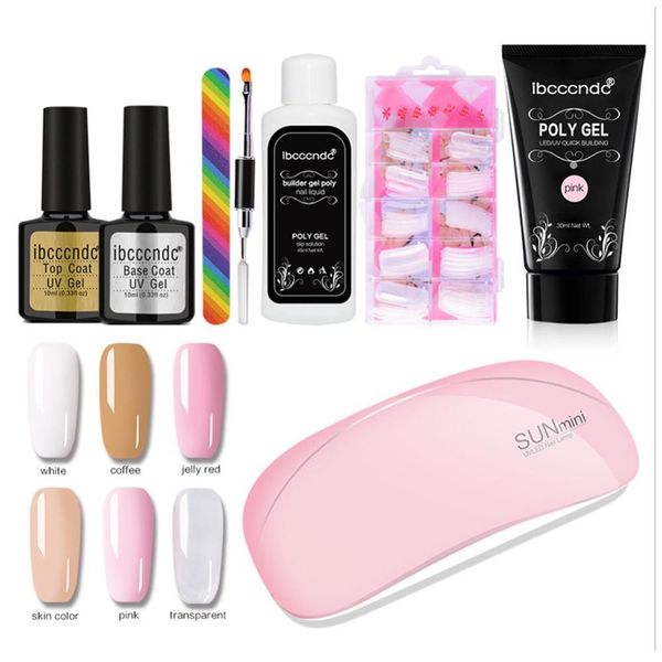 

30g extend builder poly gel nail kit poly gel set nail quick extension uv led hard acrylic builder with lamp, Red;pink