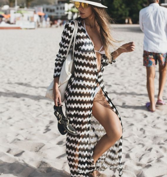 

6232 black and white hybrid wavy lace bikini shirt lace shirt bikini beach blouse sunscreen cardigan, White;black