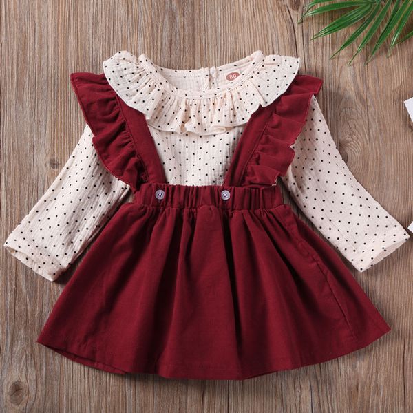 

2020 girl's new top + bib two-piece set красный, зеленый модный милый повседневный стиль маленькая девочка носит, White