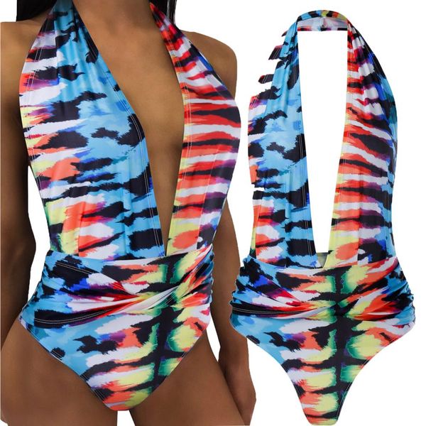 

contrast color tie dye printed sleeveless tank halter playsuits summer women backless skinny short jumpsuits snfz0378, Black;white