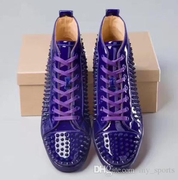 

2018 new brand mirror blue spikes flats shoes red bottom shoes for men and women party lovers genuine leather sneakers size 36-46, Black