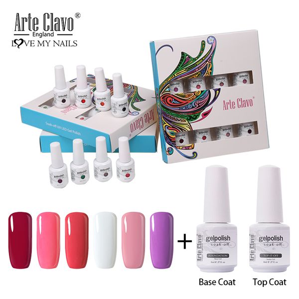 

arte clavo gel polish kit 8pcs/set soak off uv gel nail polish varnish hybrid diy nail art manicure 8ml base set, Red;pink