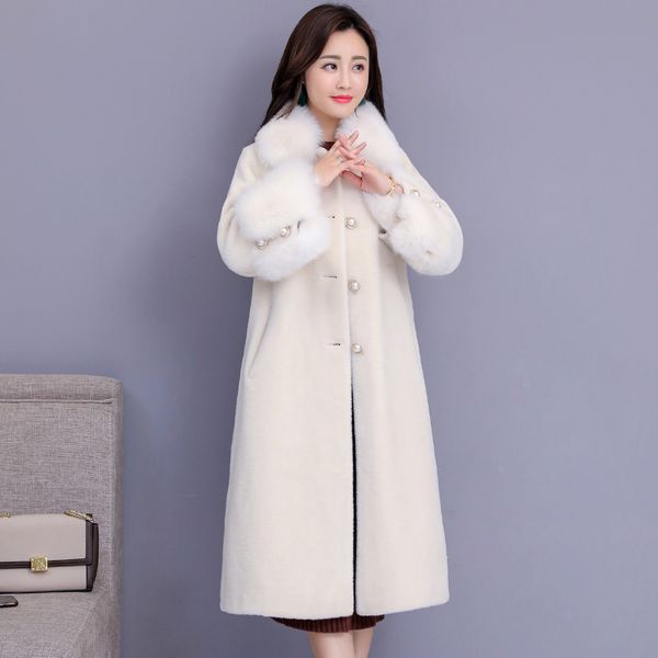 Sheep sheared coat female new  fur collar section autumn winter plus size fur coats Jacket Thick Warm Long Overcoat M~4XL