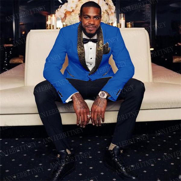 

костюм royal blue men с золотой отворотом на заказ пригонки blazer платье жениха свадебные костюмы мода мужчин смокинг штаны 2 шт, White;black