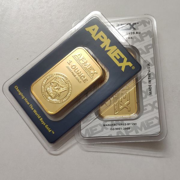 

High quality gold plated Apmex Bullion Replica 1 oz APMEX Gold Bar Non-Magnetic Plated 24k Gold Business Gift Collection
