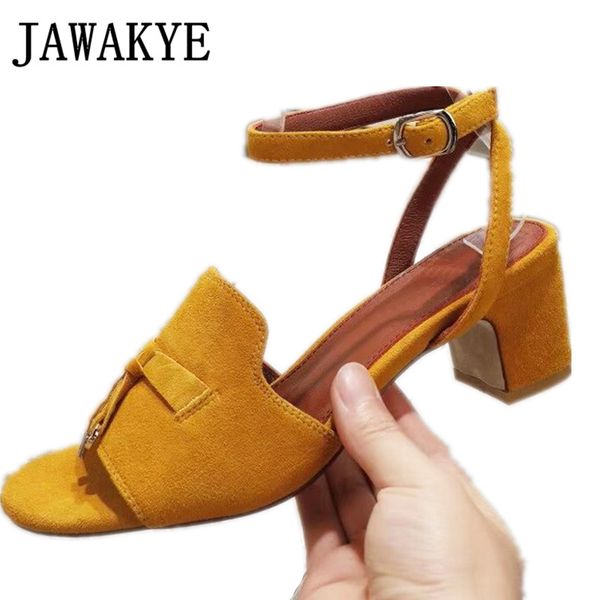 

candy color kidsuede sandals shoes for women open toe metal lock decor summer block heel comfort leather sandals shoes, Black