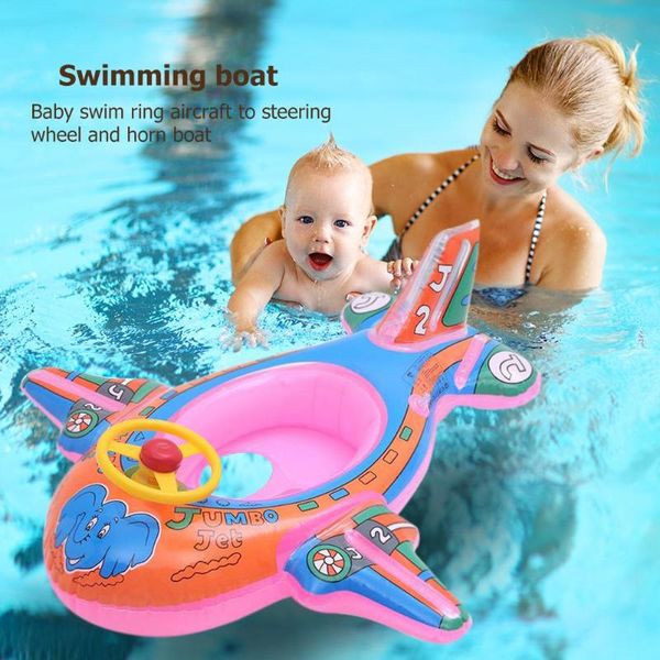 

baby kids inflatable summer swimming ring pool float seat boat water fun toys for children plane-shaped cartoon swim ring