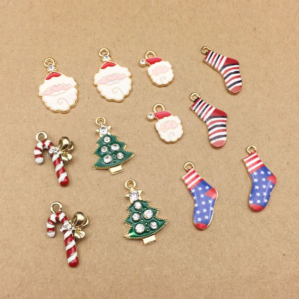 

10pcs christmas tree santa claus socks bow enamel charms gifts alloy pendants floatings bracelets diy jewelry accessories yz503, Bronze;silver