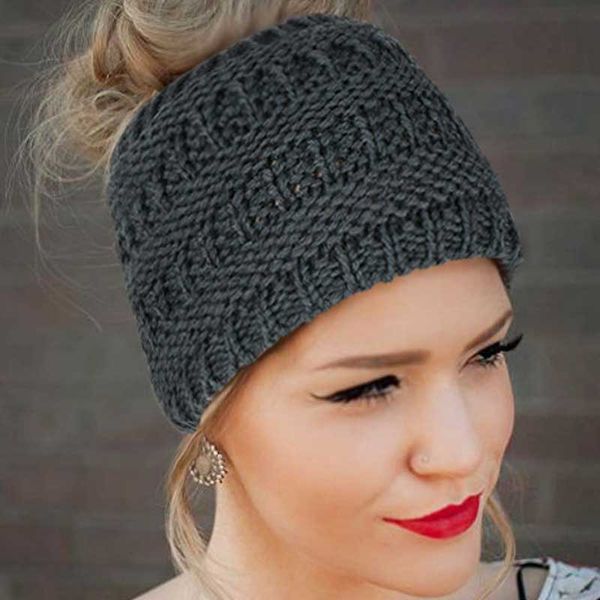 

stylish warm soft womens ladies messy bun hat ponytail beanie hats