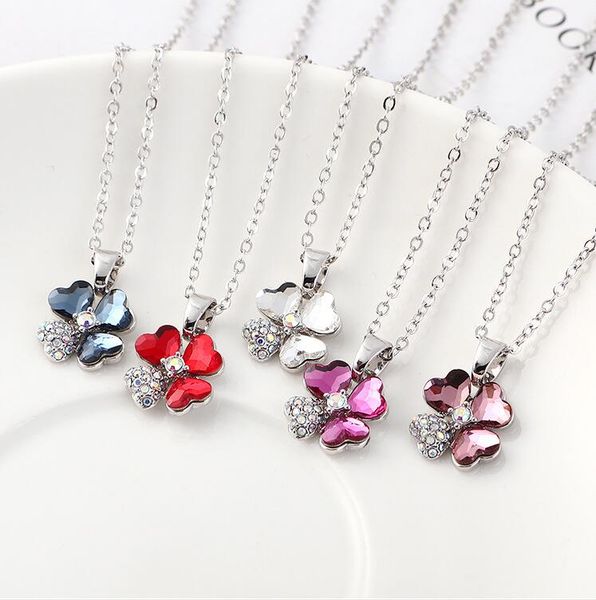

mixed color crystal pendant clover necklace lady djn29 mix order pendant necklaces jewelry, Silver