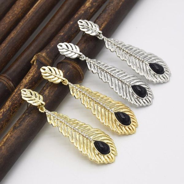 

dangle & chandelier women big leaf rhinestone drop earring metal alloy girls gold color feather long earrings party nightclub punk jewelr, Silver