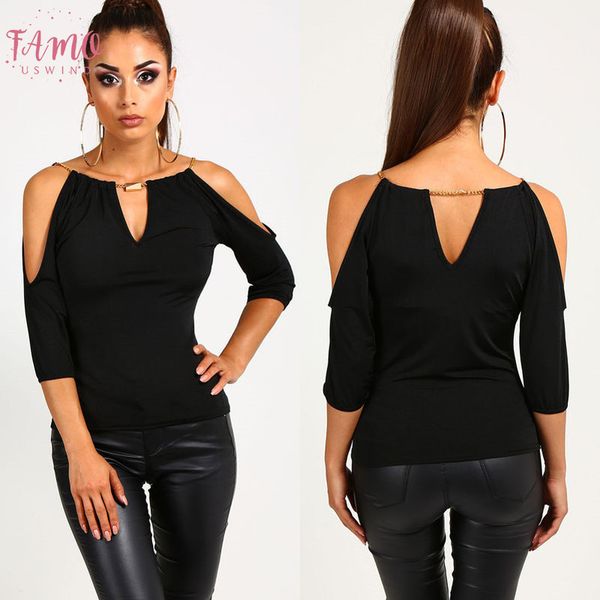 

новая мода женщины сексуальная тенниска chic холтер v шеи лета плеча tops t shirt solid black ladies сыпучие summer casual, White