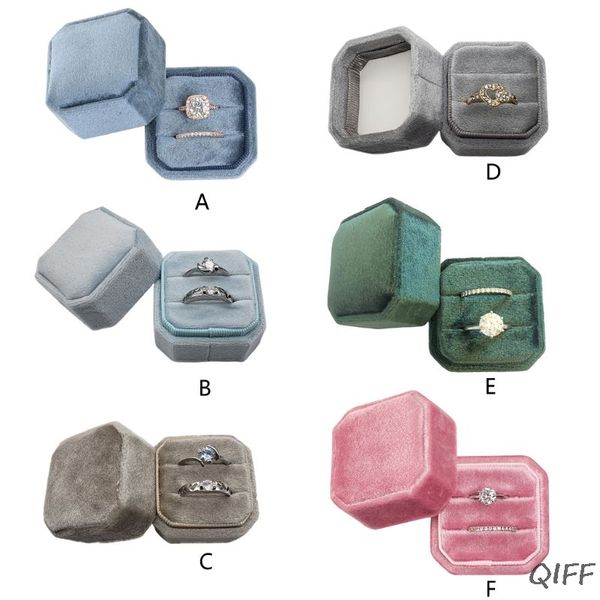 2019 Velvet Double Ring Box Octagon Wedding Ceremony Ring