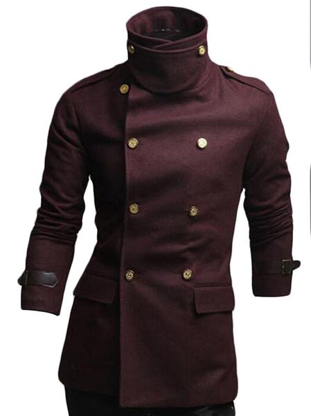 

wanshiyishe мужская большой отворотом жетоны двубортный шерстяное пальто, Black