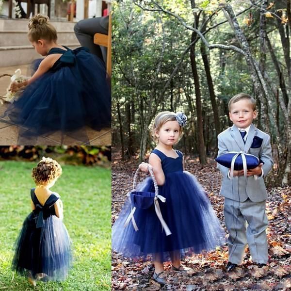 Sweety Ball Chast Navy Blue Flower Girl Dress Straps Bow Tulle Girls День рождения Party Practs Size Размер