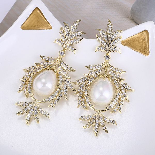 

big imitation pearl dangle earrings trend cubic zircon wedding engagement party dubai gold earring for women very girl brand, Silver
