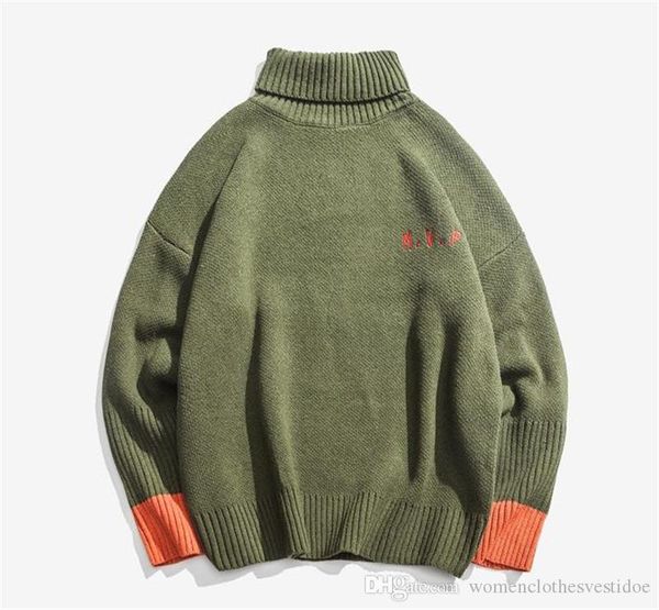 

designer mens sweater fashion loose solid color turtleneck sweater winter mens pullover embroidery, White;black