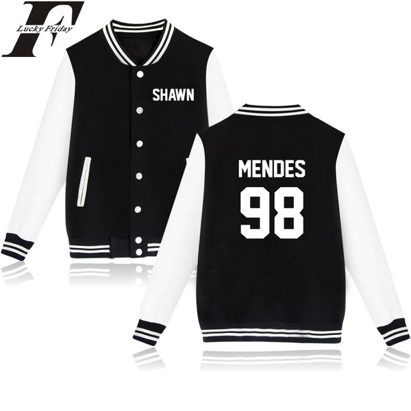 

2019 shawn mendes women/men winter baseball jacket men sweatshirt button anime print uniform casual outwear coat, Black;brown