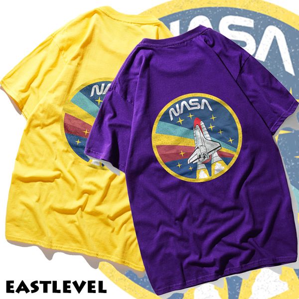 NASA Space Tshirt Ретро Футболка Harajuku Мужские хлопковые рубашки Мода Бренд NASA Print T Рубашка Мужчины с коротким рукавом Футболка Летняя одежда