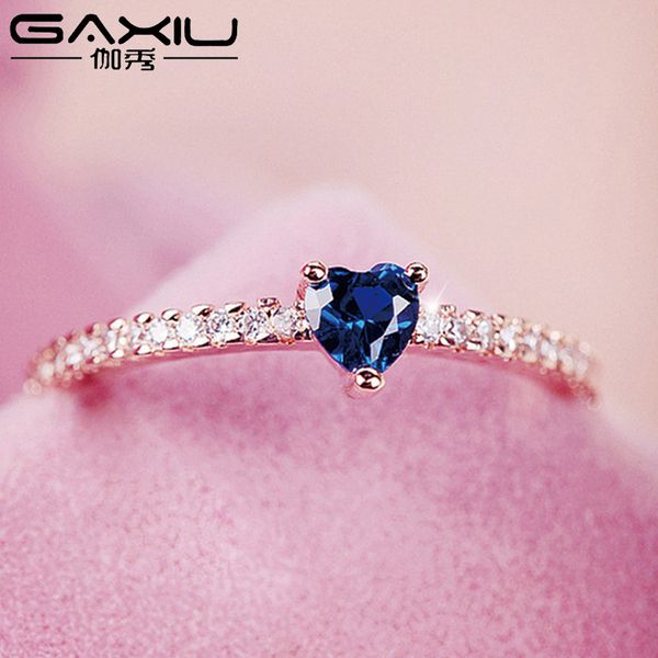 

blue zircon heart rings for women rose gold silver color engagement wedding ring female fashion party jewelry bague femme 2019, Slivery;golden