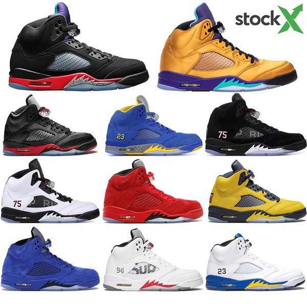 

2020 wholesale jumpman 5 5s fire red stock x psg men basketball shoes 3 fresh prince athletics mens trainers sports sneakers 7-13, White;red
