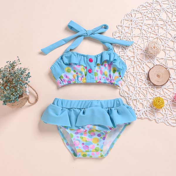 

Baby Kids Girls Summer Ruffle Suspender Dot Printed Bikini Swimwear Two-Piece Swimsuit Set Baby Swimming Suit Beach Wear