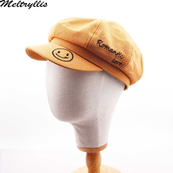 

meltryllis] 2019 новый улыбающееся лицо qctagonal шляпа письма вышивка осень зима женщины cap мода тенденция берет, Blue;gray