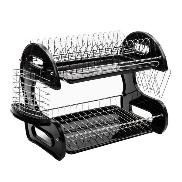 

large capacity 2 tier dish drainer upgraded drying rack kitchen storage stainless steel dish drainer spoons collection shelf black us stock