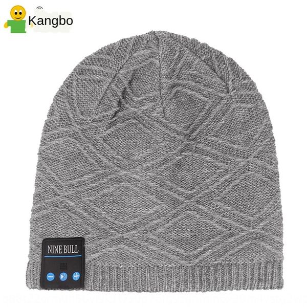 

season classic creative intelligent blue tooth men's and wool knitted women's knitted hat wool music hat, Blue;gray