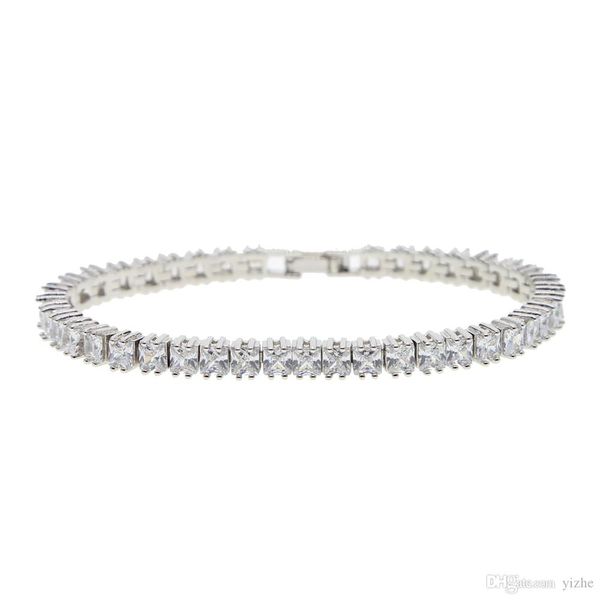 

fashion sqaure cz paved tennis bracelet bangle for men hip hop jewelry iced out mens tennis chain bracelet for men, Golden;silver