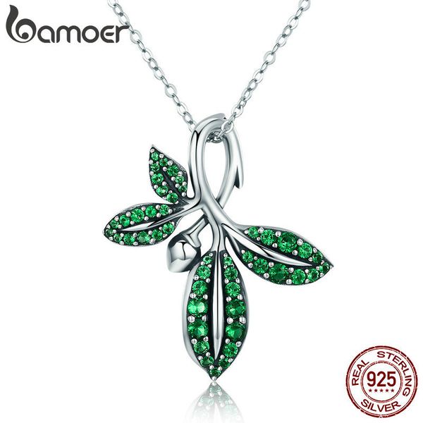 

bamoer 925 sterling silver summer collection tree leaves pendant necklace for women sterling silver jewelry scn226