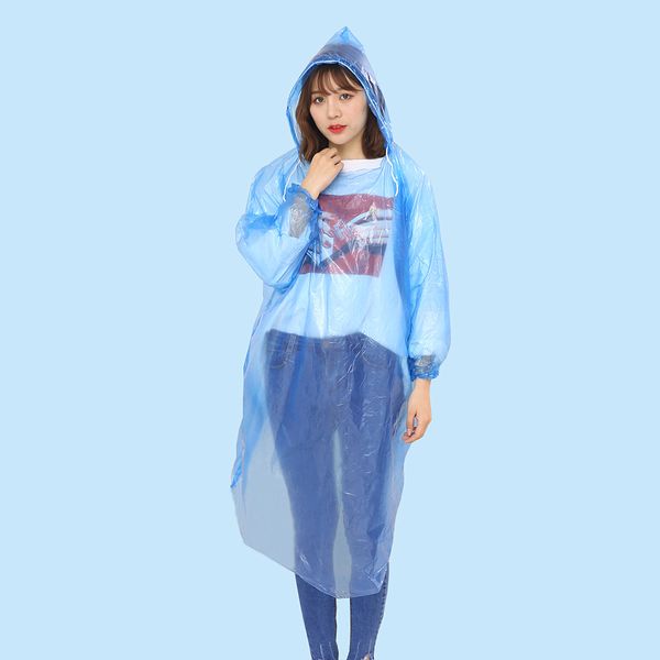 

fashion pe women man raincoat disposable waterproof rain poncho coat clear transparent camping hoodie rainwear suit