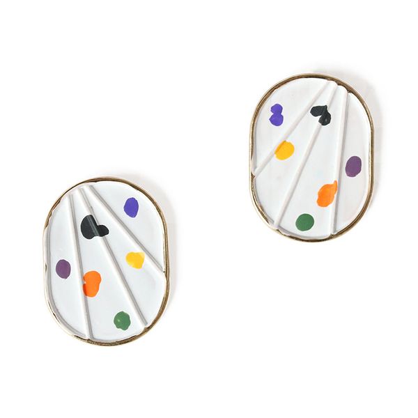 

oval korean fashion hand graffiti color dots ear nails earrings earrings korean, Golden;silver