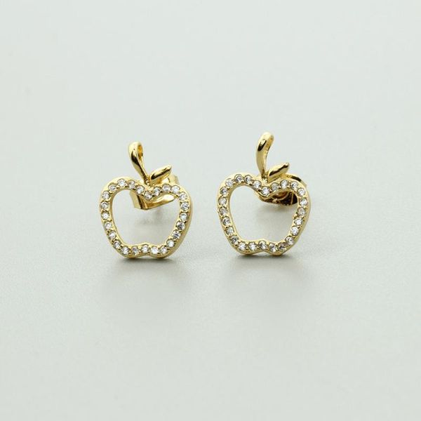 

dainty tiny apple stud earrings for women fashion jewelry simple crystal fruit earrings gold color aretes de mujer modernos, Golden;silver
