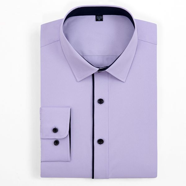 

new arrival purple blue white solid color business formal men dress shirts long sleeve black inner collar popular male shirts, White;black