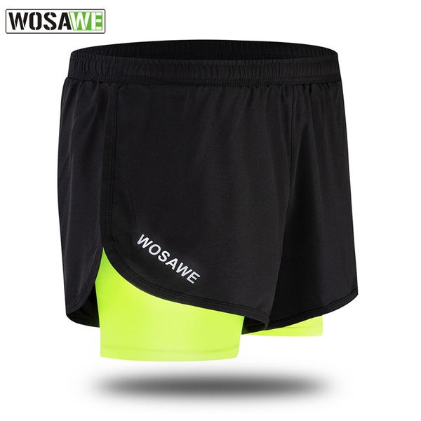 

wosawe cycling shorts light reflective double layer sportswear green long lined running quick-dry shorts