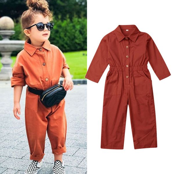 

1-6years kids baby rompers 2019 autumn solid brown long sleeve button girls romper jumpsuit boys overalls kids clothes playsuit, Blue