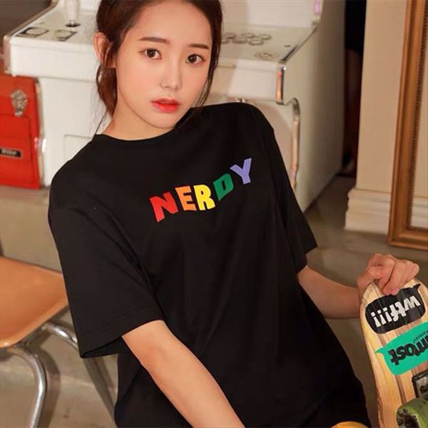 

2020nerdy and wo colorful loose for lovers 2020nerdy short-sleeved t-shirt men's and women's colorful loose short-sleeved t-shirt, White